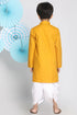 VASTRAMAY Mustard Cotton Baap Beta Kurta Dhoti Set
